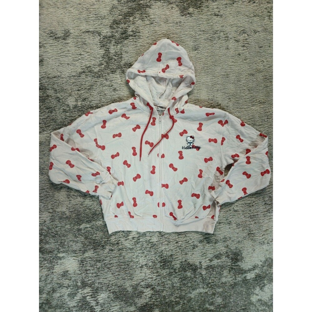 Hello Kitty Pink All Over Bows Zip Up Hoodie Sweatshirt Womens Large